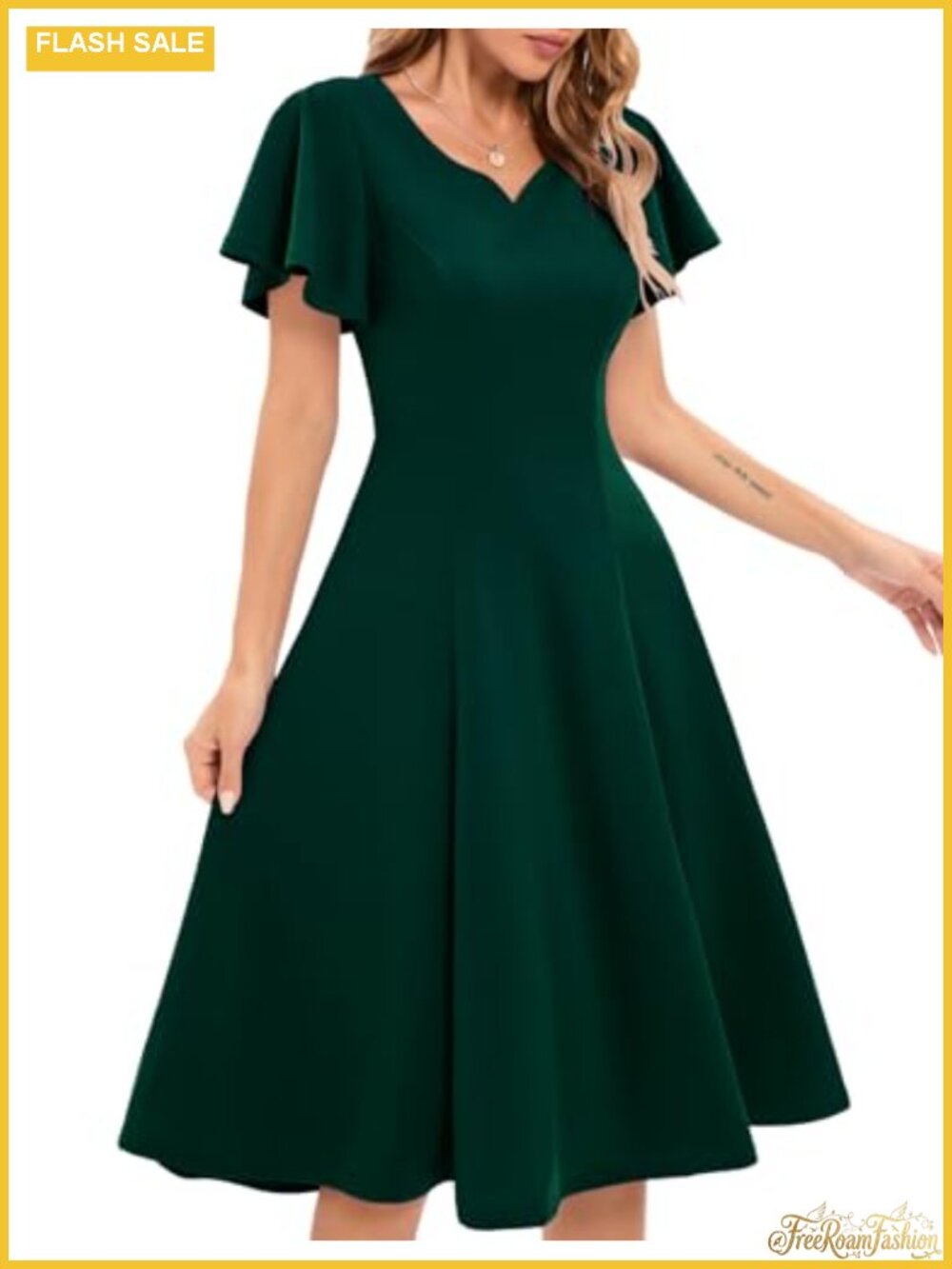 Women's Vintage Short Sleeve Fit Flare Cocktail Dress Wedding Guest Tea Party